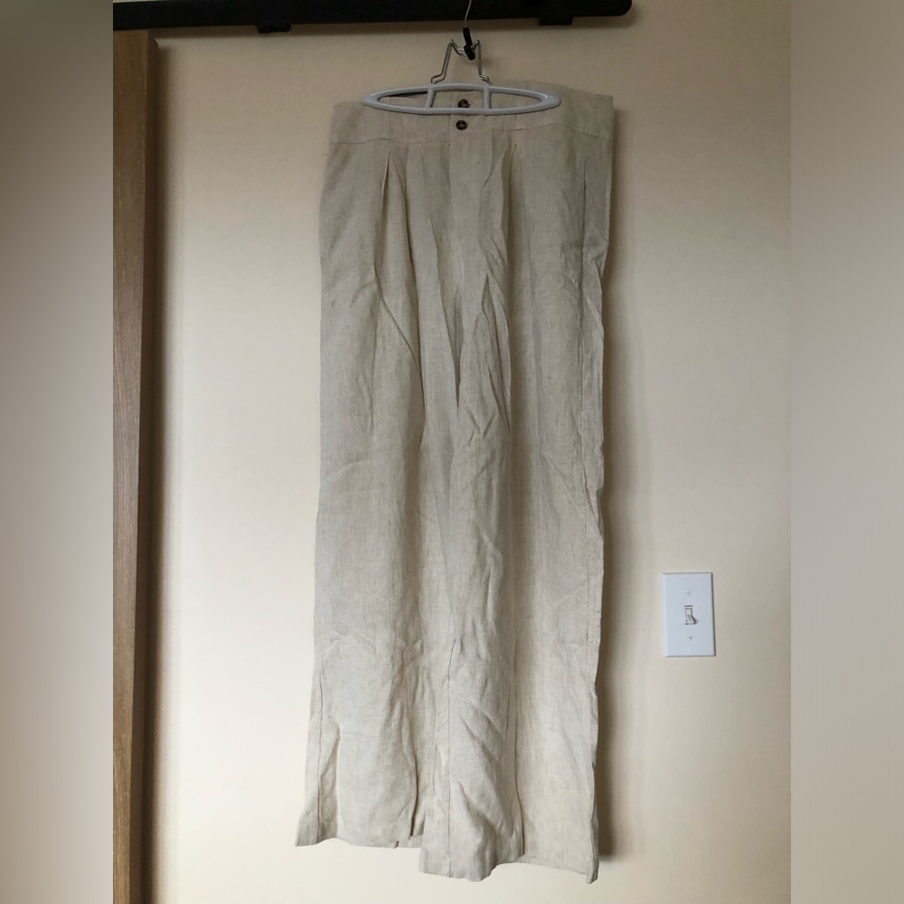 [M] Gorgeous Grade & Gather Light Beige Wide Leg Pants Linen Feel Pants
